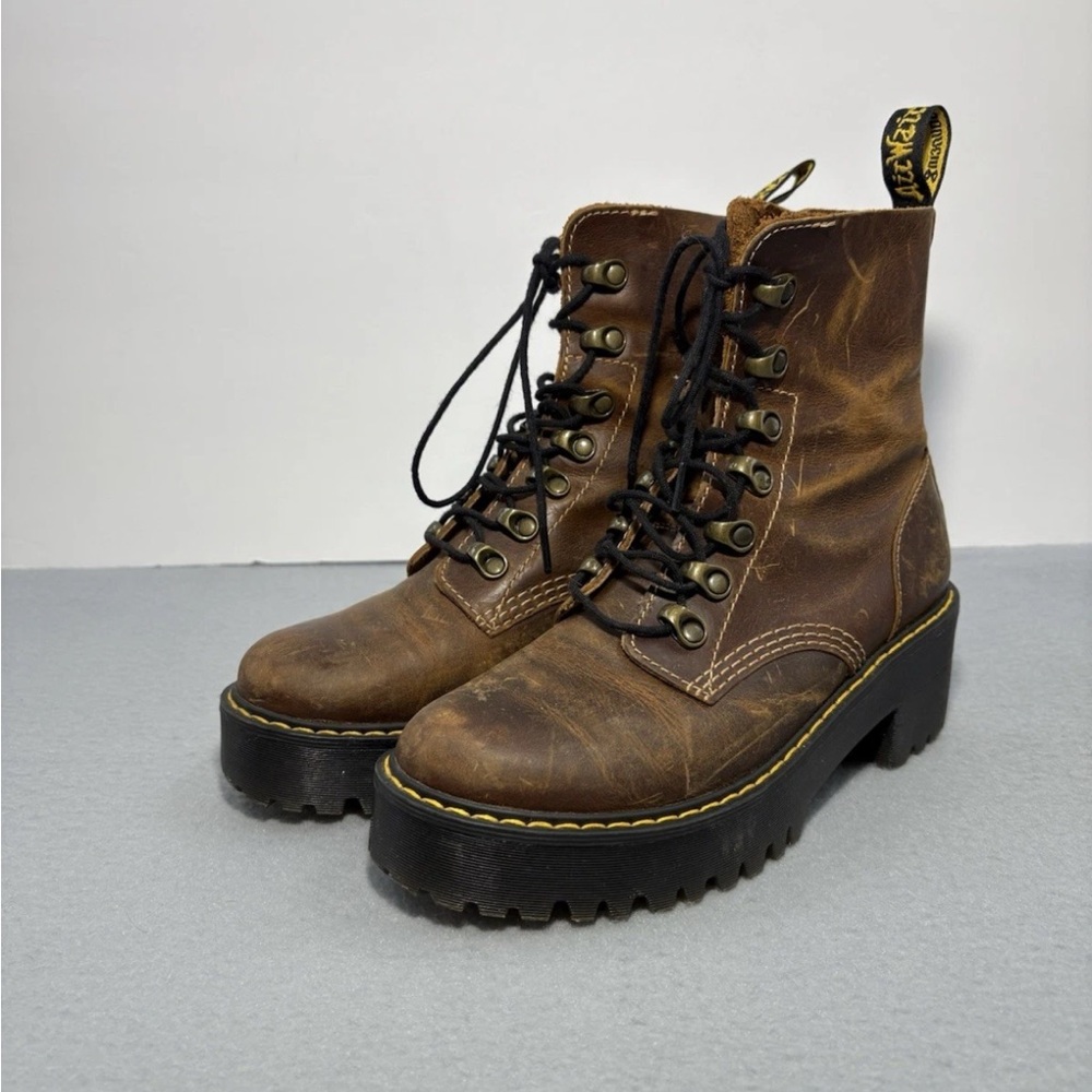 Dr. Martens Leona Platform Boots Butterscotch Brown Leather US 6 UK 4 Lace Up - Picture 2 of 14